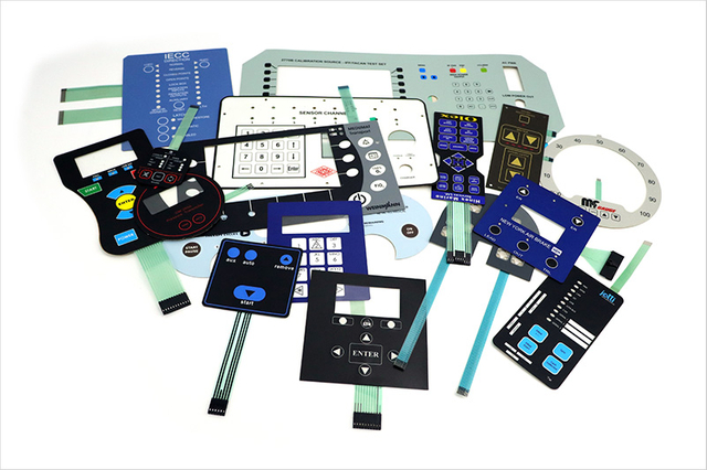 Vetrina dei prodotti di interruttori a membrana di Luphi Electronics, con vari design e applicazioni per soluzioni di interruttori a membrana personalizzate.